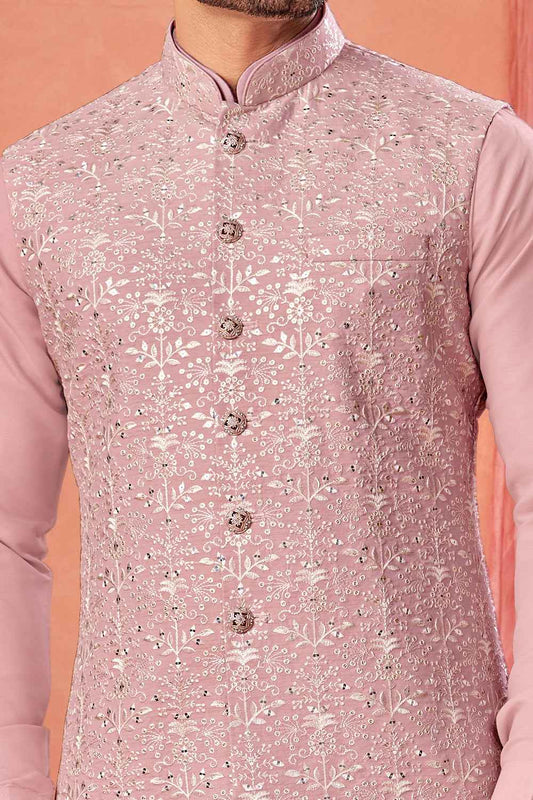 Pink Art Banarasi Silk Nehru Jacket (NMK-8956)