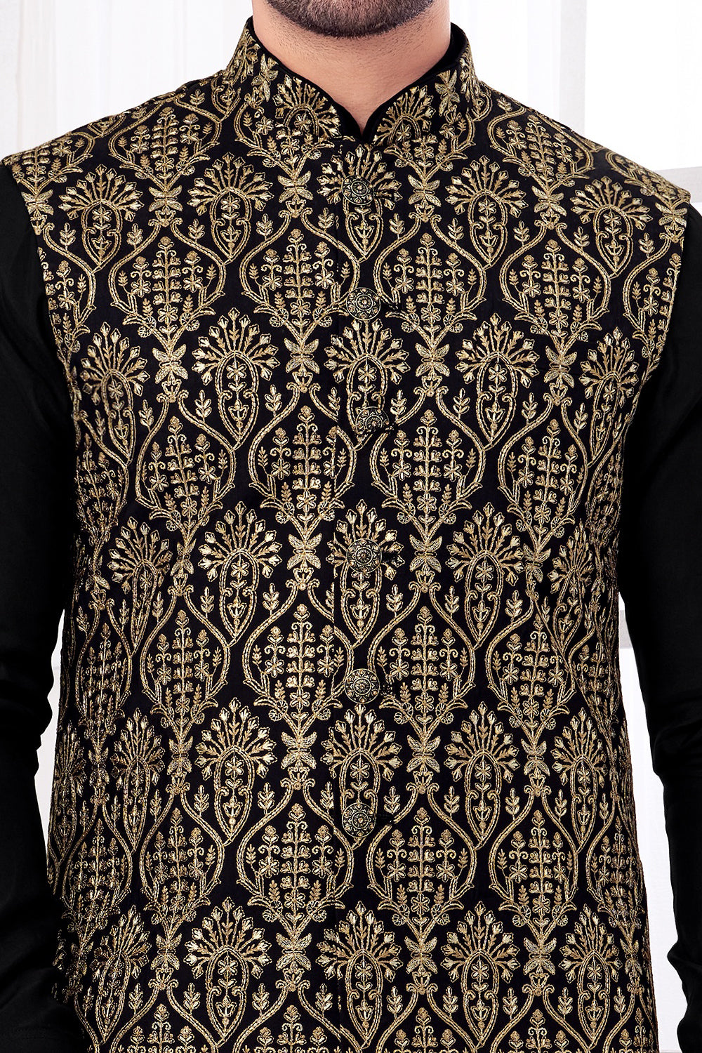 Black Art Banarasi Silk Nehru Jacket (NMK-8958)