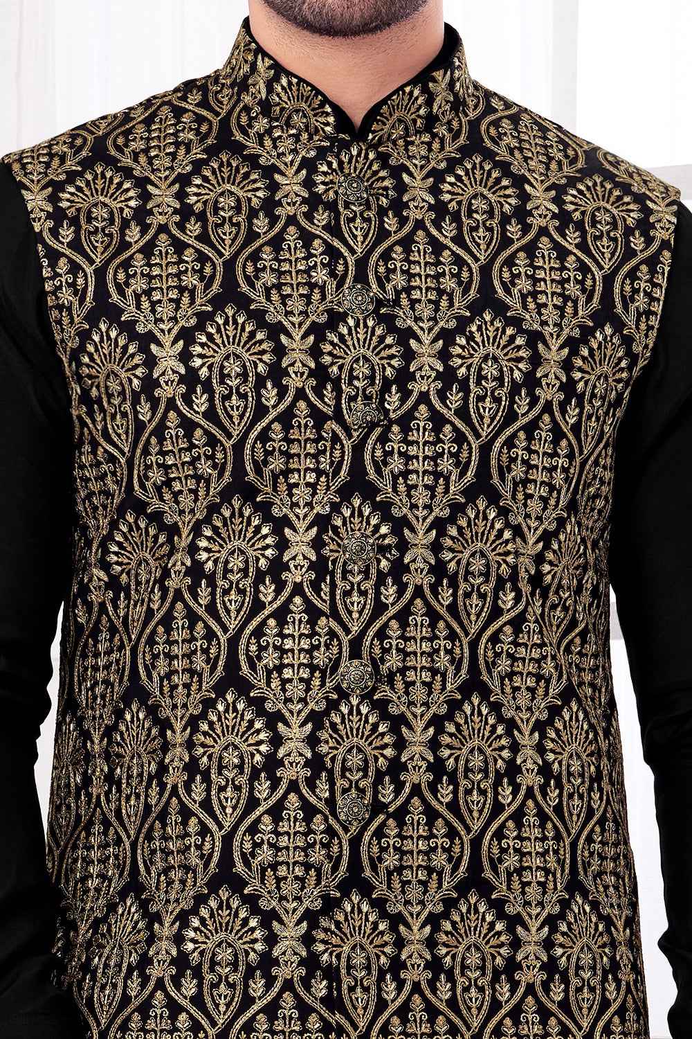 Black Art Banarasi Silk Nehru Jacket (NMK-8958)
