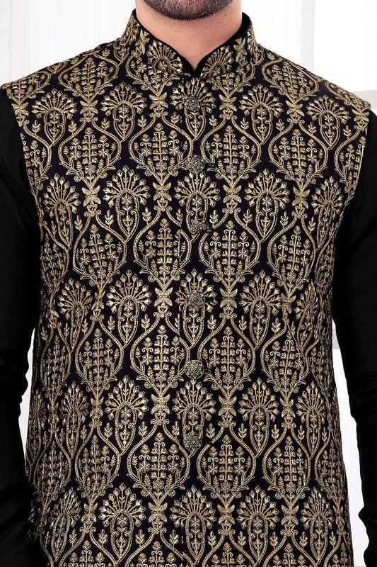Black Art Banarasi Silk Nehru Jacket (NMK-8958)