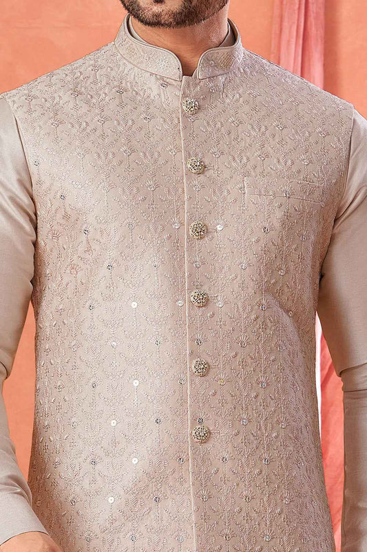 Onion Pink Art Banarasi Silk Nehru Jacket (NMK-8960)