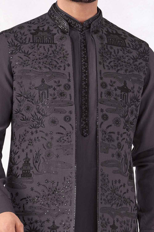Purple Art Banarasi Silk Nehru Jacket (NMK-8962)