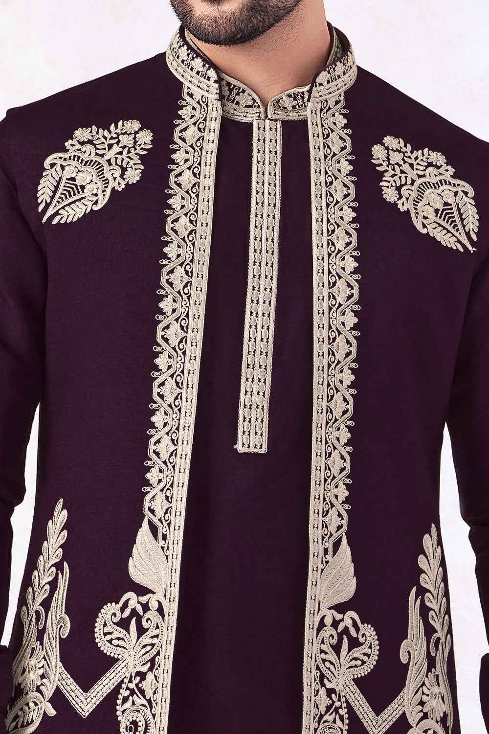 Purple Art Banarasi Silk Nehru Jacket (NMK-8965)