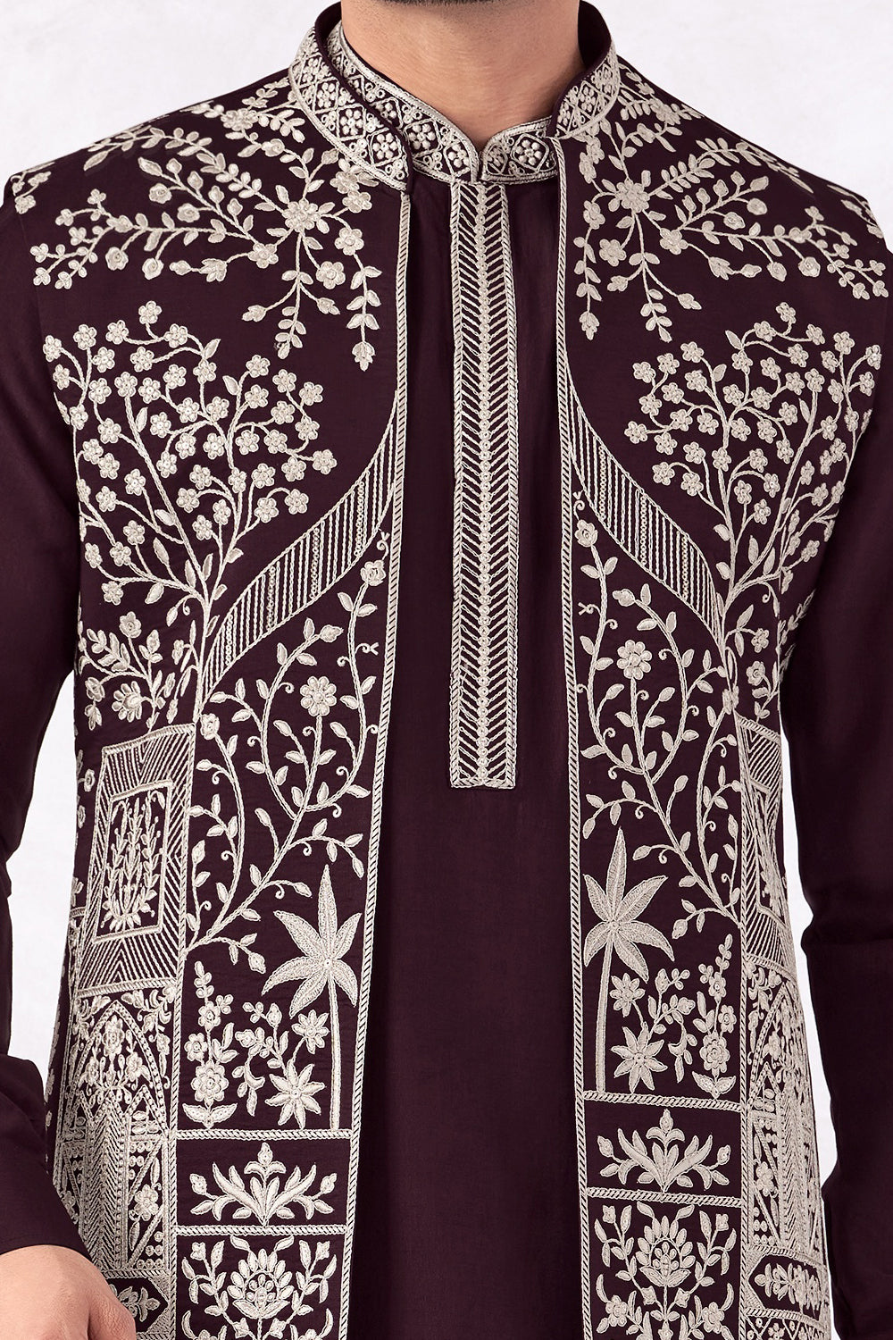 Purple Art Banarasi Silk Mens Nehru Jacket (NMK-8967)
