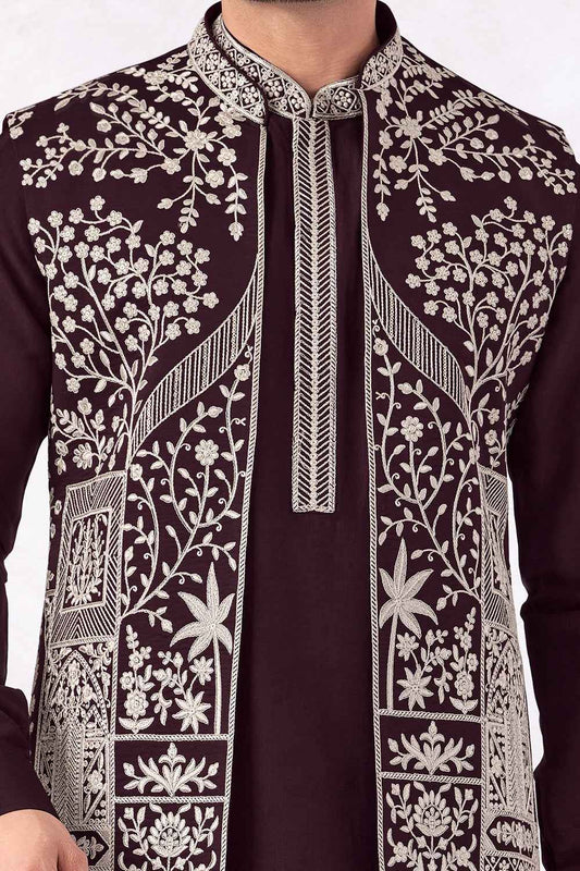 Purple Art Banarasi Silk Mens Nehru Jacket (NMK-8967)