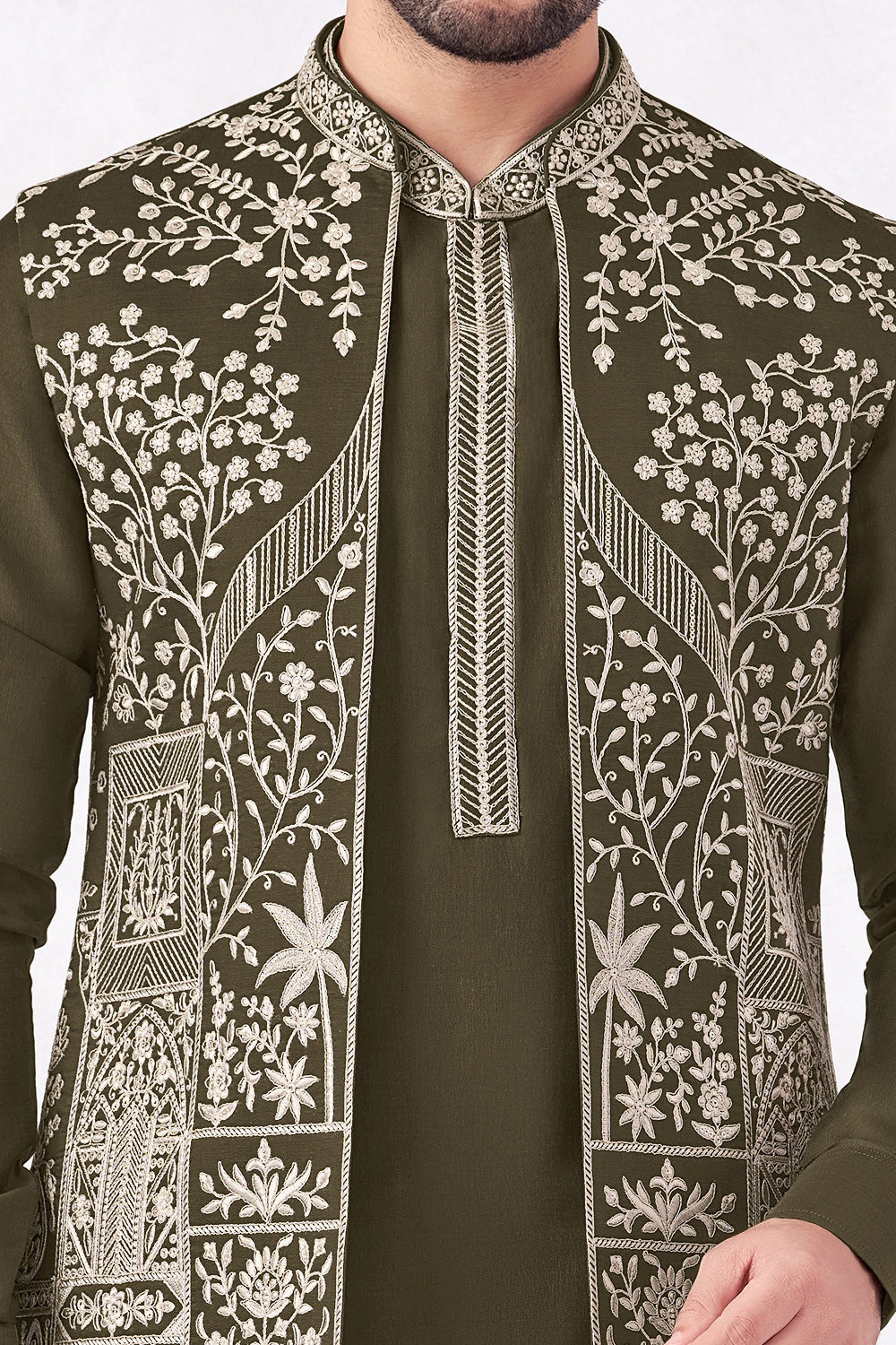 Green Art Banarasi Silk Nehru Jacket (NMK-8968)