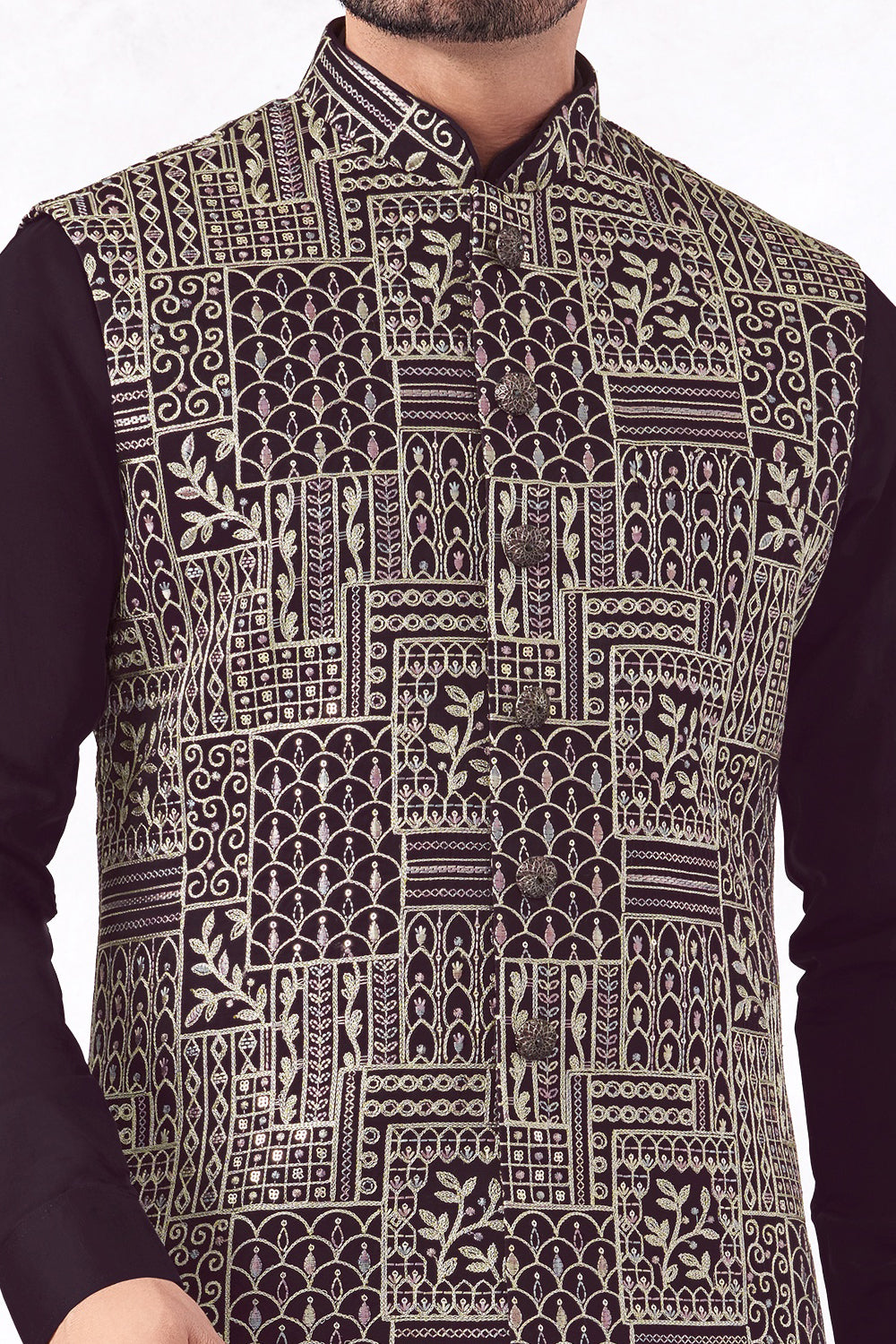 Purple Art Banarasi Silk Nehru Jacket (NMK-8970)