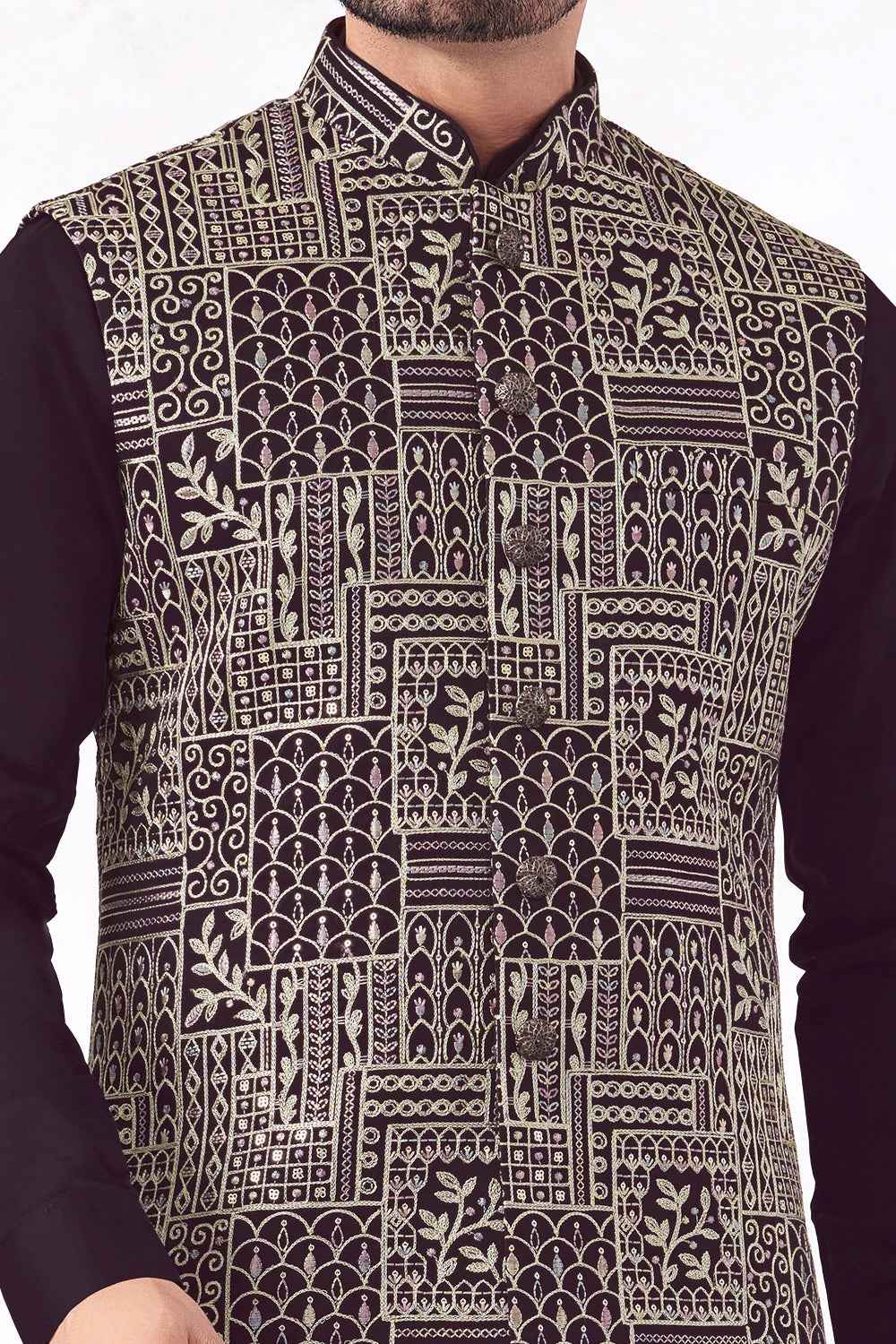 Purple Art Banarasi Silk Nehru Jacket (NMK-8970)