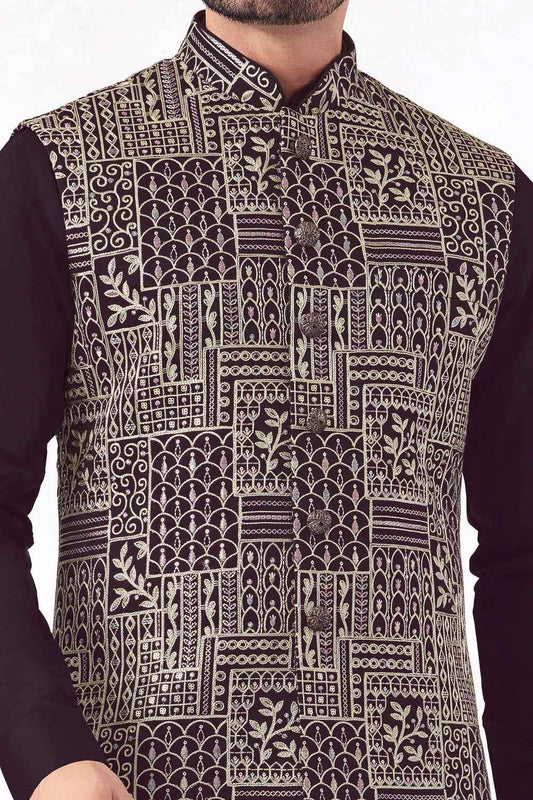 Purple Art Banarasi Silk Nehru Jacket (NMK-8970)
