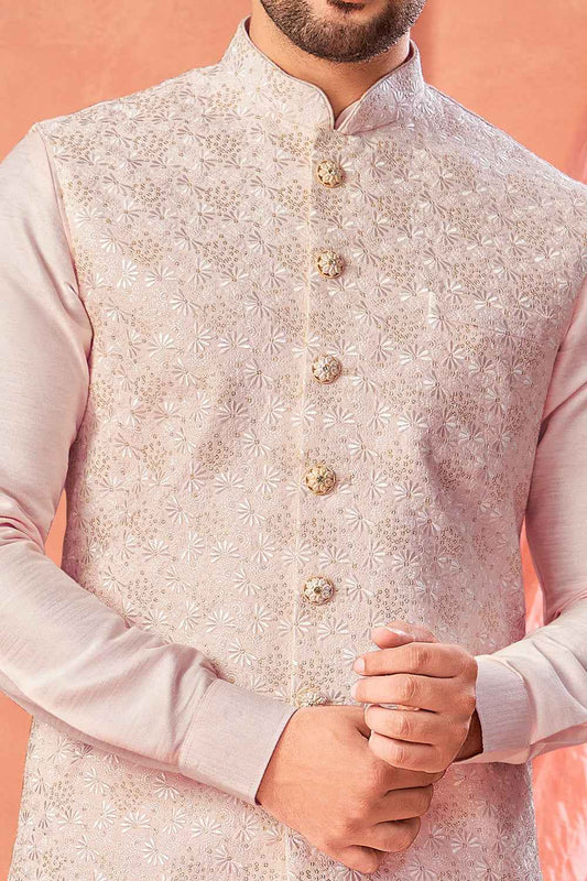 Peach Art Banarasi Silk Nehru Jacket (NMK-8976)