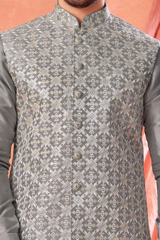 Grey Art Banarasi Silk Mens 'Nehru Jacket (NMK-8982)