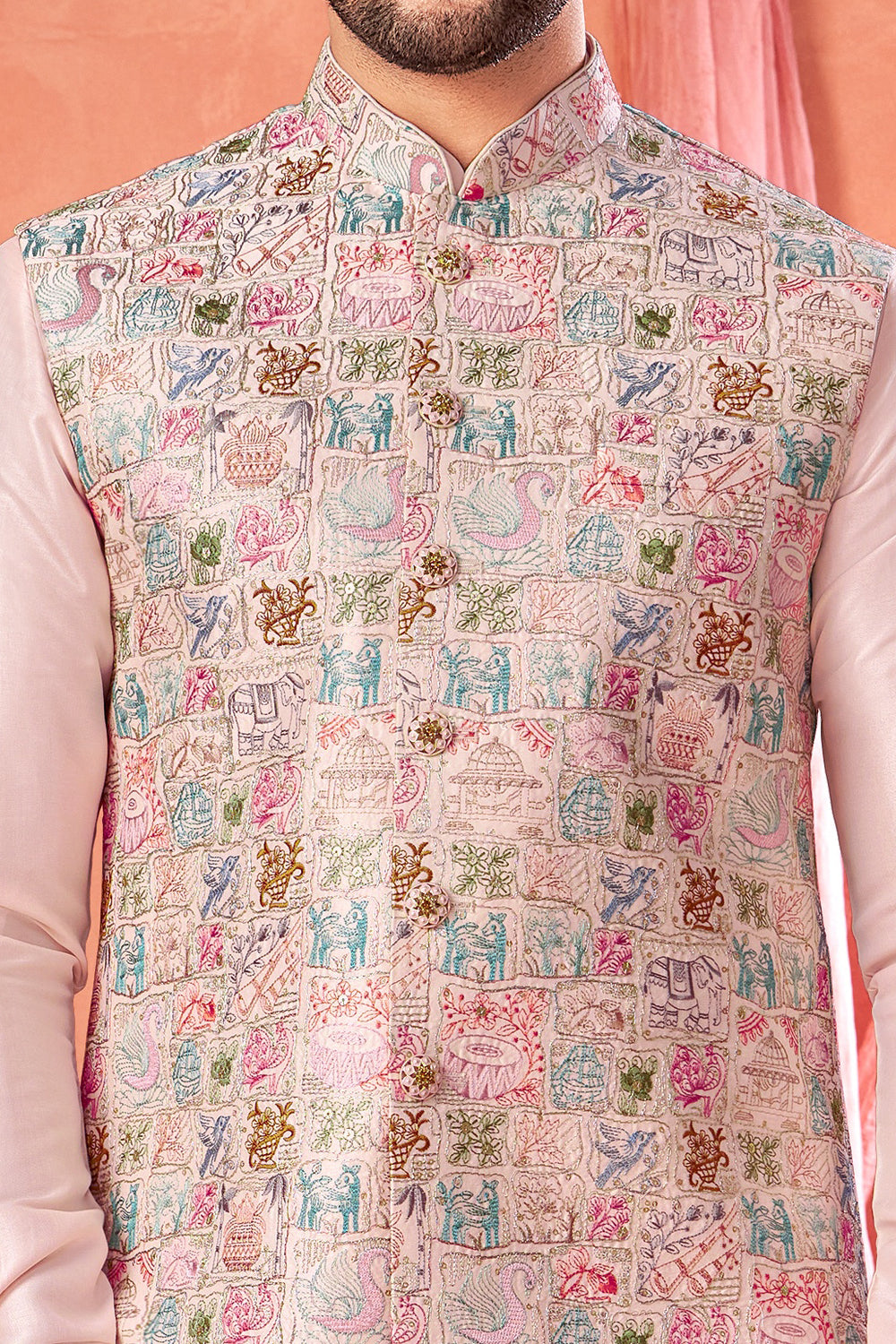 Pink Art Banarasi Silk Nehru Jacket (NMK-8984)