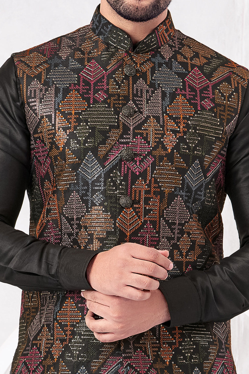 Black Art Banarasi Silk Nehru Jacket (NMK-8995)