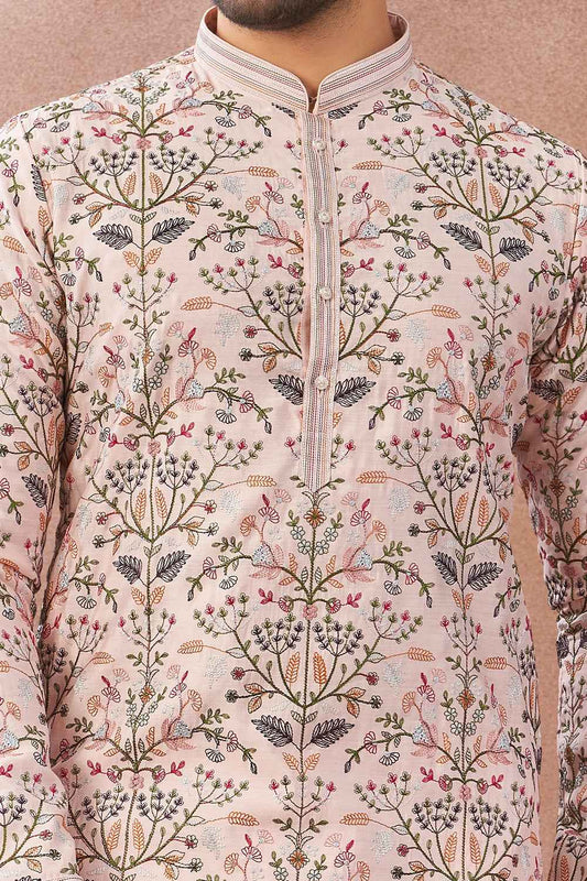 Peach Art Banarasi Silk Kurta Pajama (NMK-8999)