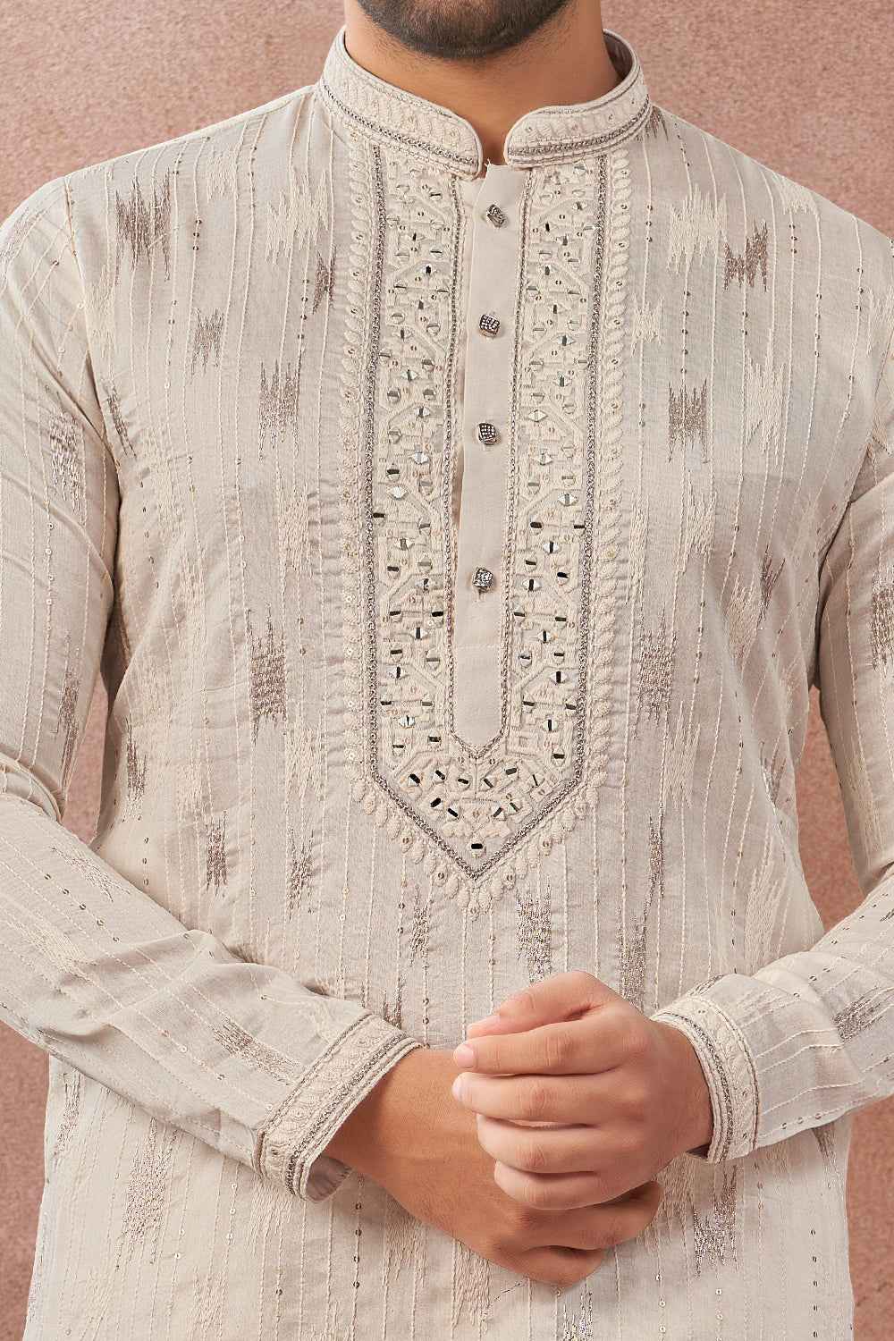 Cream Chanderi Kurta Pajama (NMK-9017)