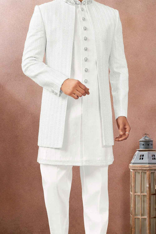 Off White Art Silk Indo Western (NMK-9018)
