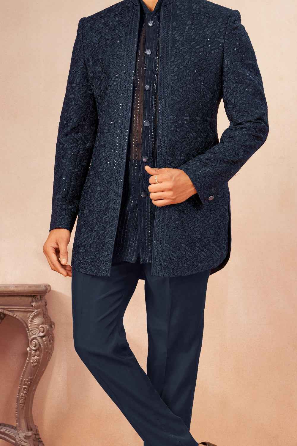 Navy Blue Art Georgette Jodhpuri (NMK-9023)