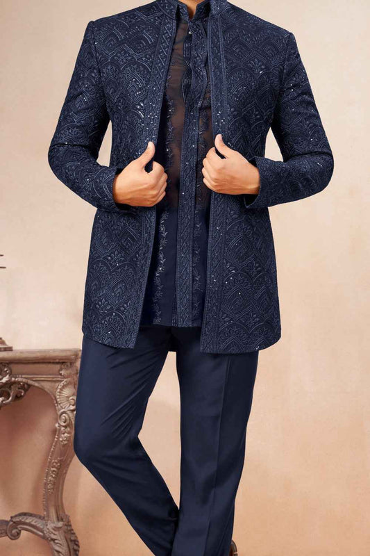 Navy Blue Art Georgette Jodhpuri (NMK-9029)