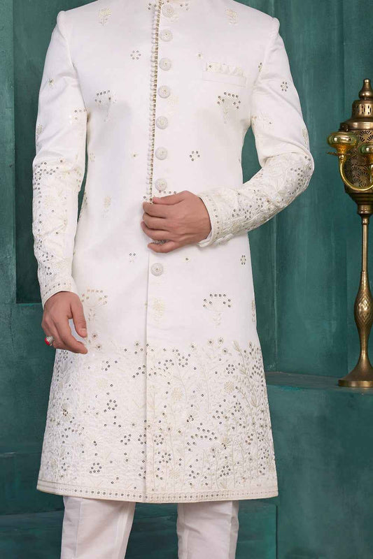 Off White Art Silk Mens Sherwani (NMK-9035)