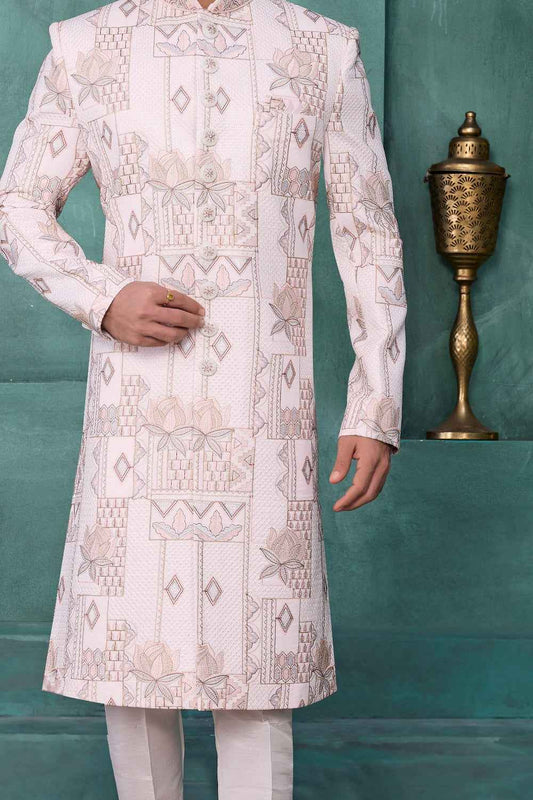 Off White Art Silk Indian Sherwani (NMK-9036)