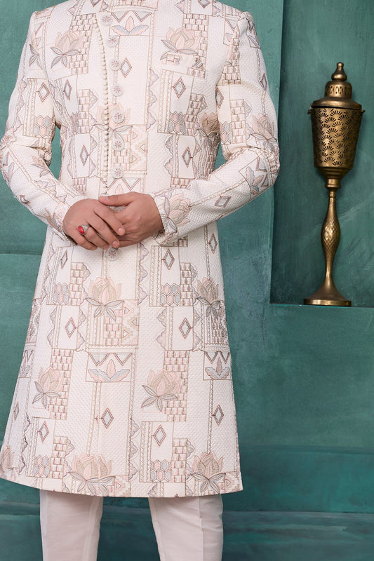 Cream Art Silk Sherwani (NMK-9037)