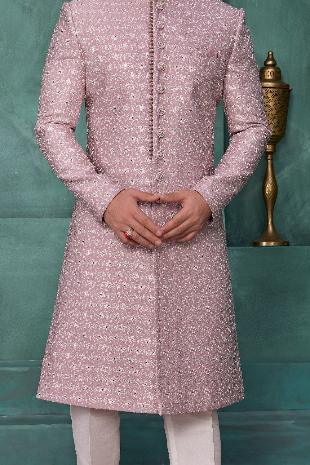 Onion Pink Art Silk Sherwani (NMK-9039)