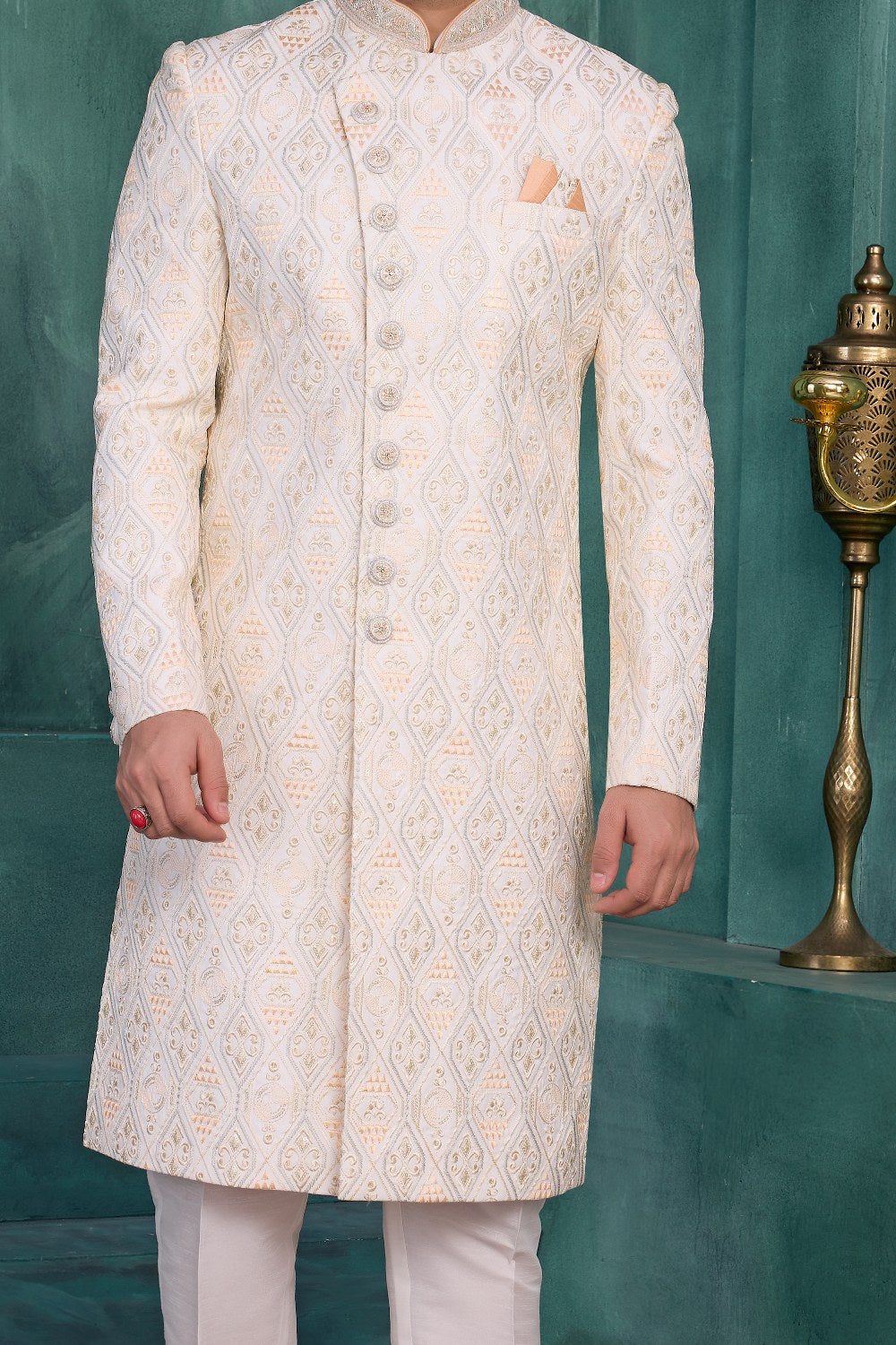 Cream Art Silk Indian Sherwani (NMK-9043)