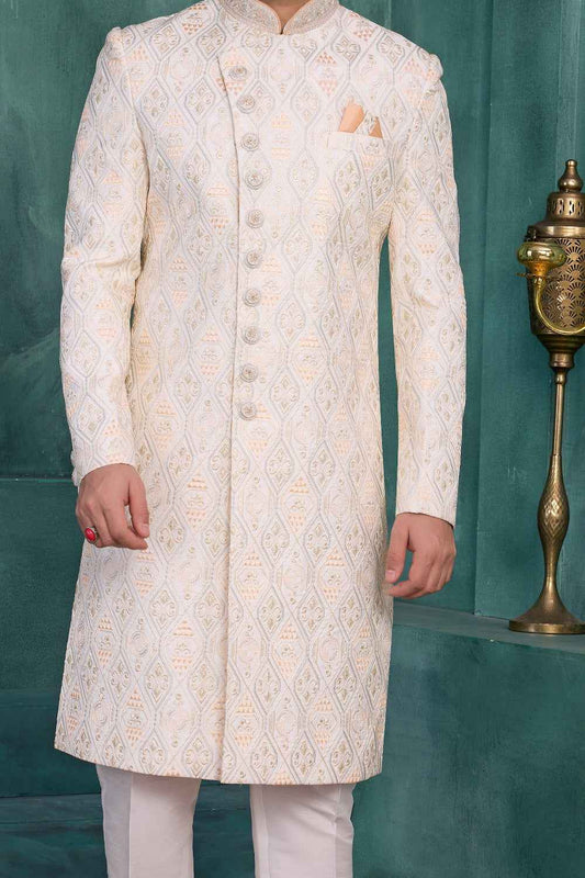Cream Art Silk Indian Sherwani (NMK-9043)