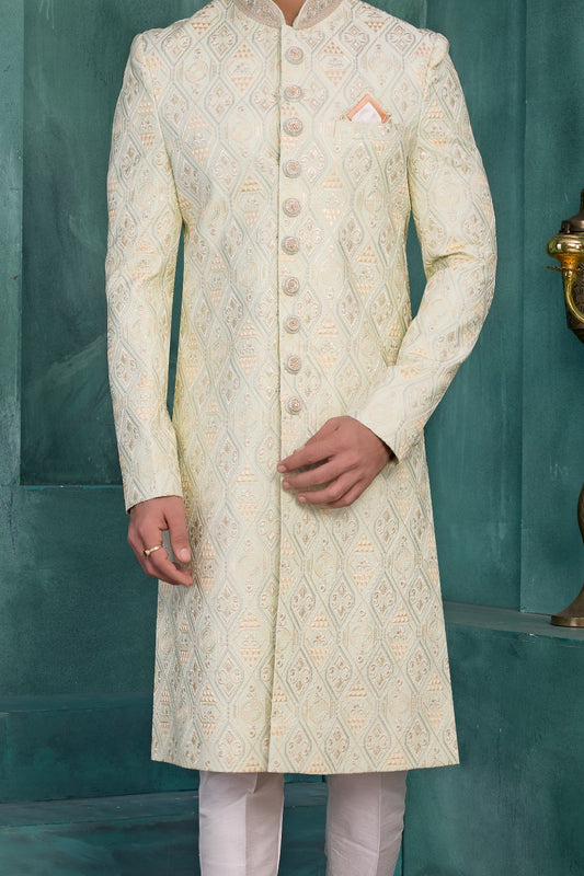 Cream Art Silk Sherwanifor Men (NMK-9044)