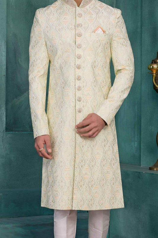 Cream Art Silk Sherwanifor Men (NMK-9044)