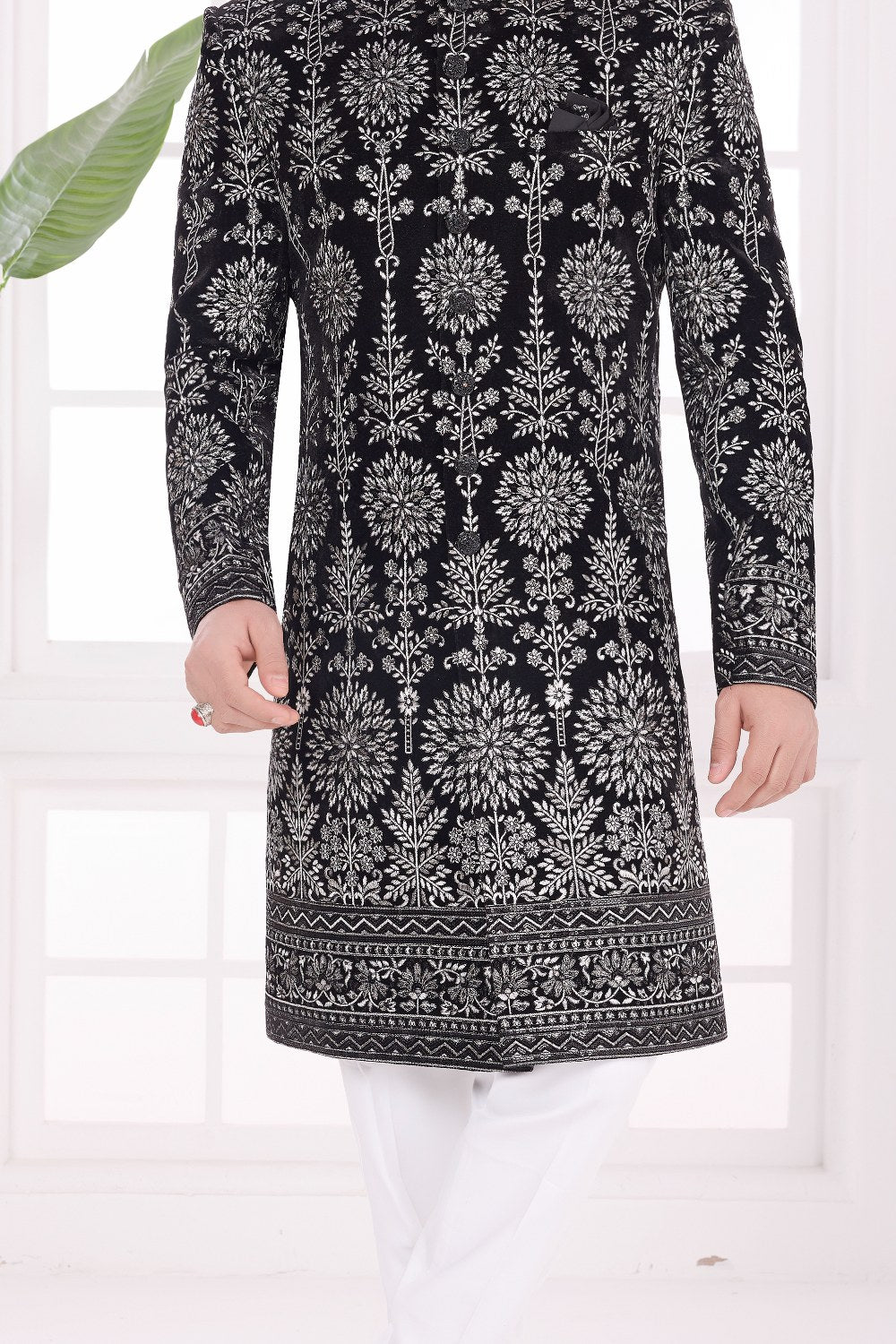 Black Velvet Sherwani (NMK-9045)