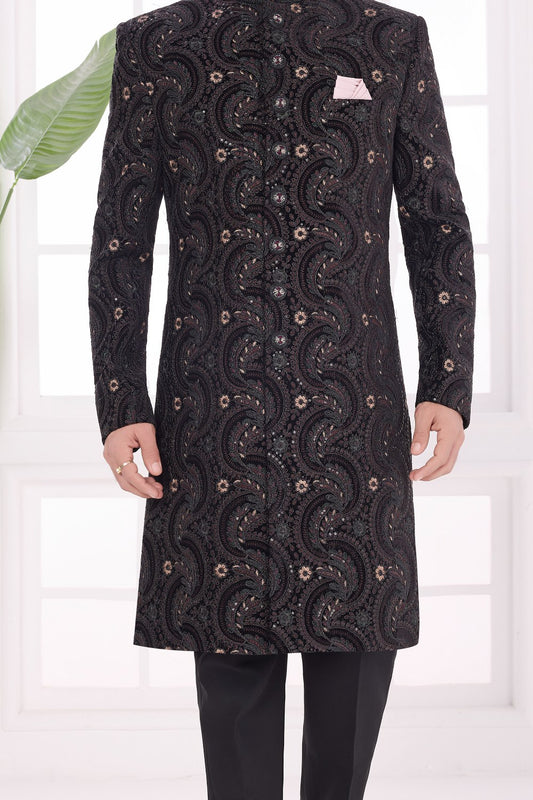 Black Art Silk Sherwani (NMK-9047)