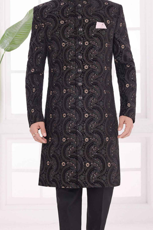 Black Art Silk Sherwani (NMK-9047)