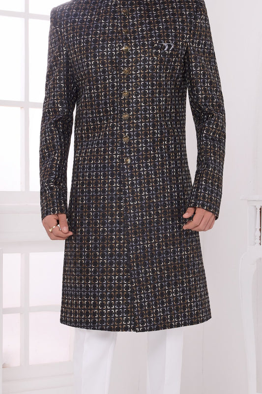 Black Art Silk Mens Sherwani (NMK-9052)