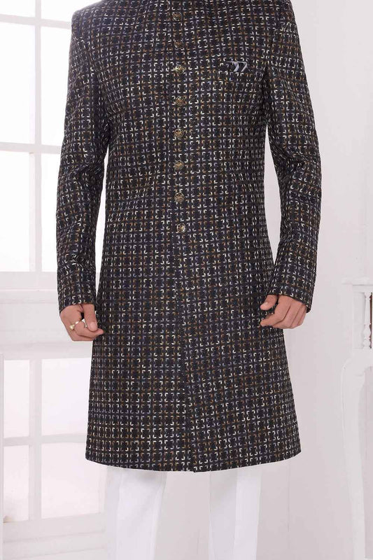 Black Art Silk Mens Sherwani (NMK-9052)