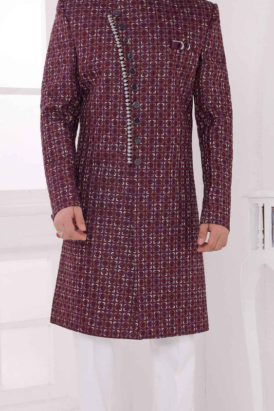 Wine Art Silk Sherwani (NMK-9053)