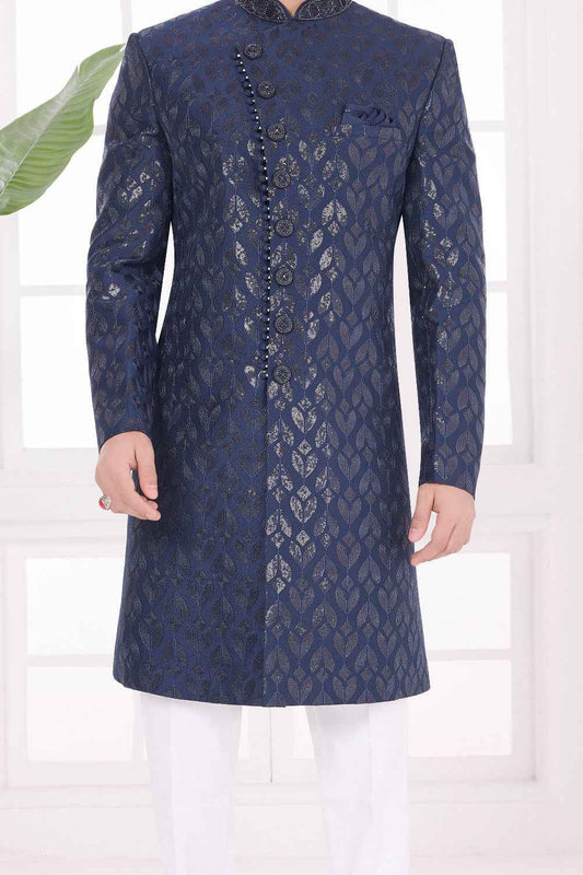 Navy Blue Art Silk Sherwani (NMK-9055)