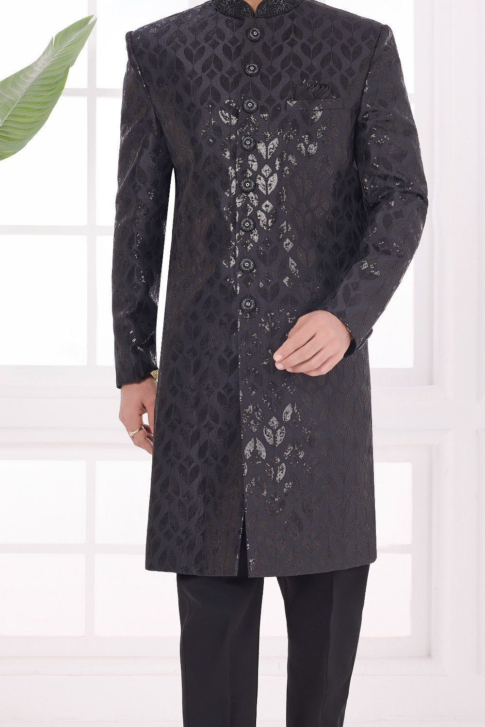 Black Art Silk Indian Sherwani (NMK-9056)