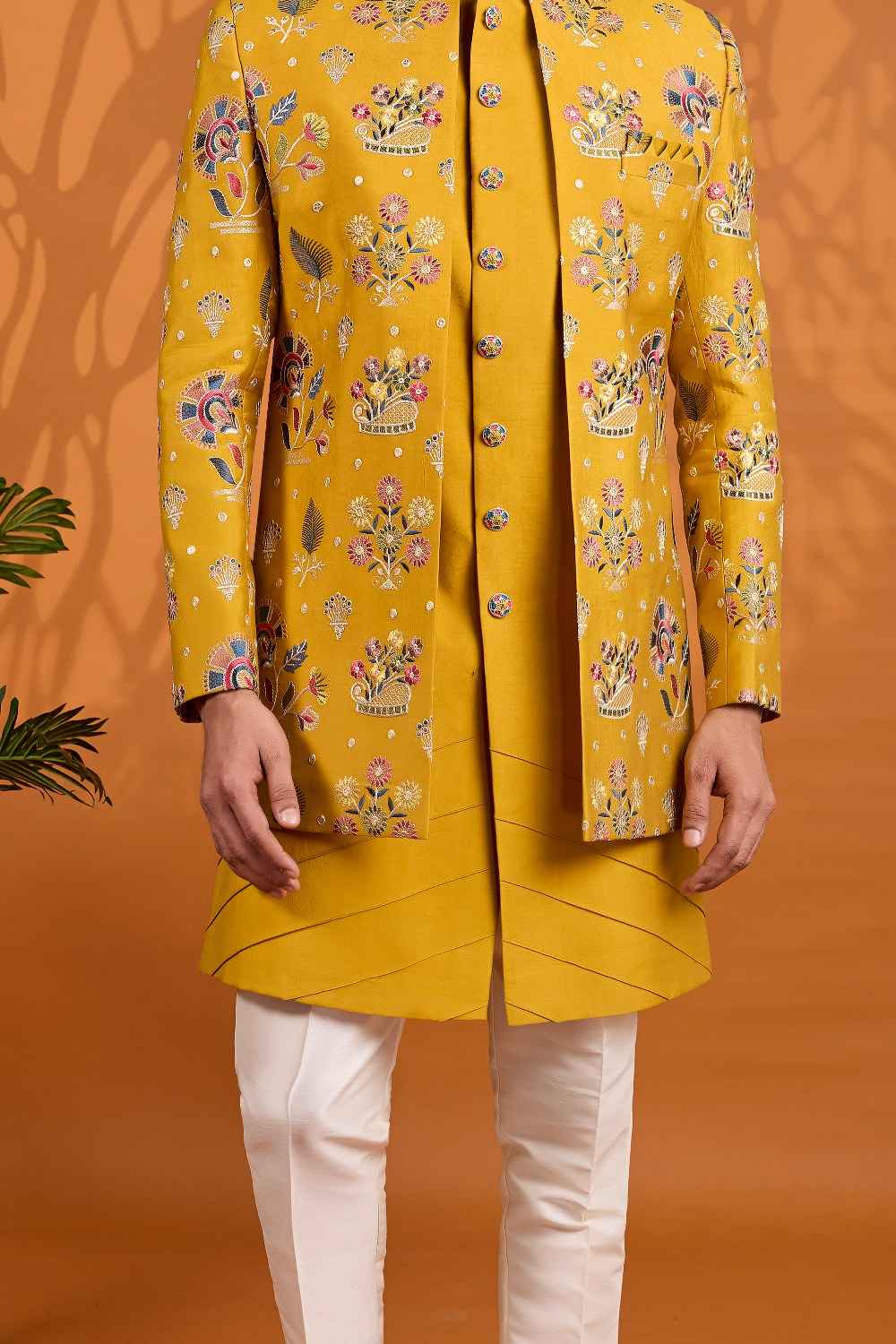 Yellow Art Silk Indo Western (NMK-9065)