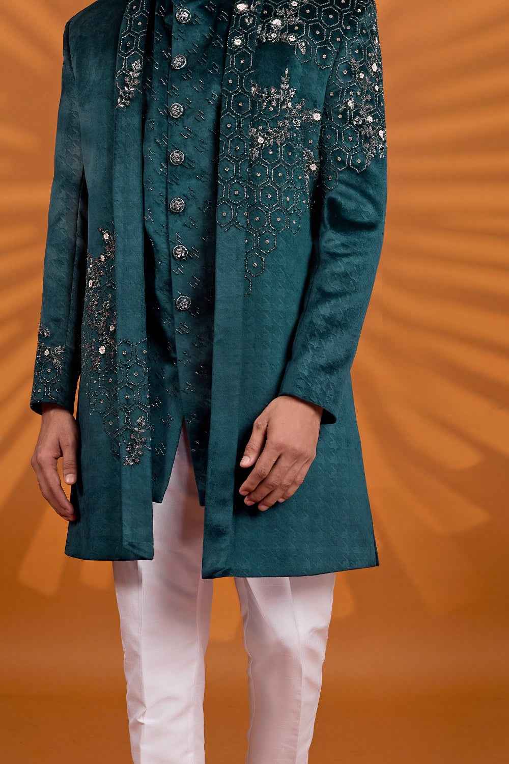 Green Velvet Indo Western (NMK-9075)