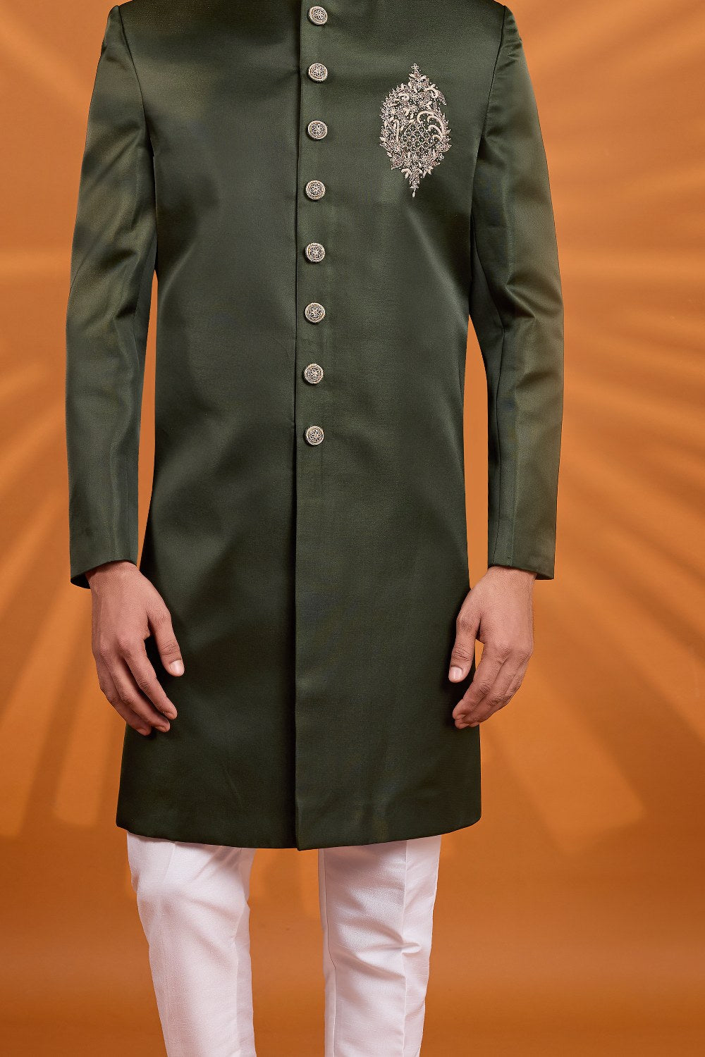 Green Art Silk Mens Indo Western (NMK-9079)