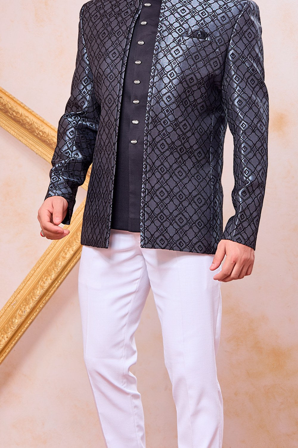 Black Imported Jaquard Jodhpuri (NMK-9115)