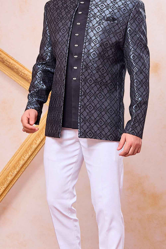 Black Imported Jaquard Jodhpuri (NMK-9115)