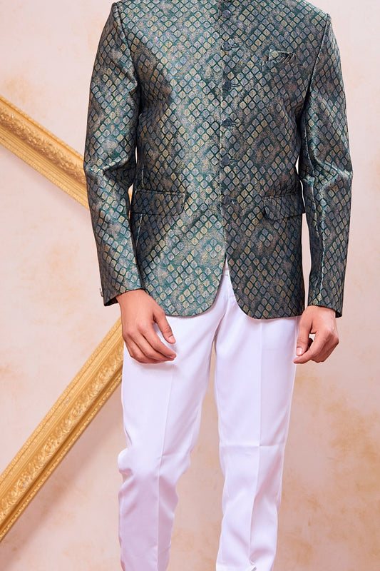 Green Imported Jaquard Mens Jodhpuri (NMK-9120)