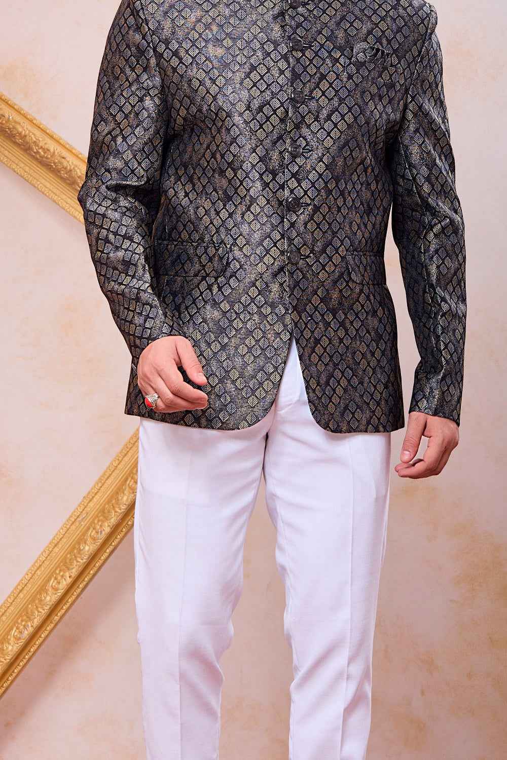 Black Imported Jaquard Jodhpuri for Men (NMK-9121)
