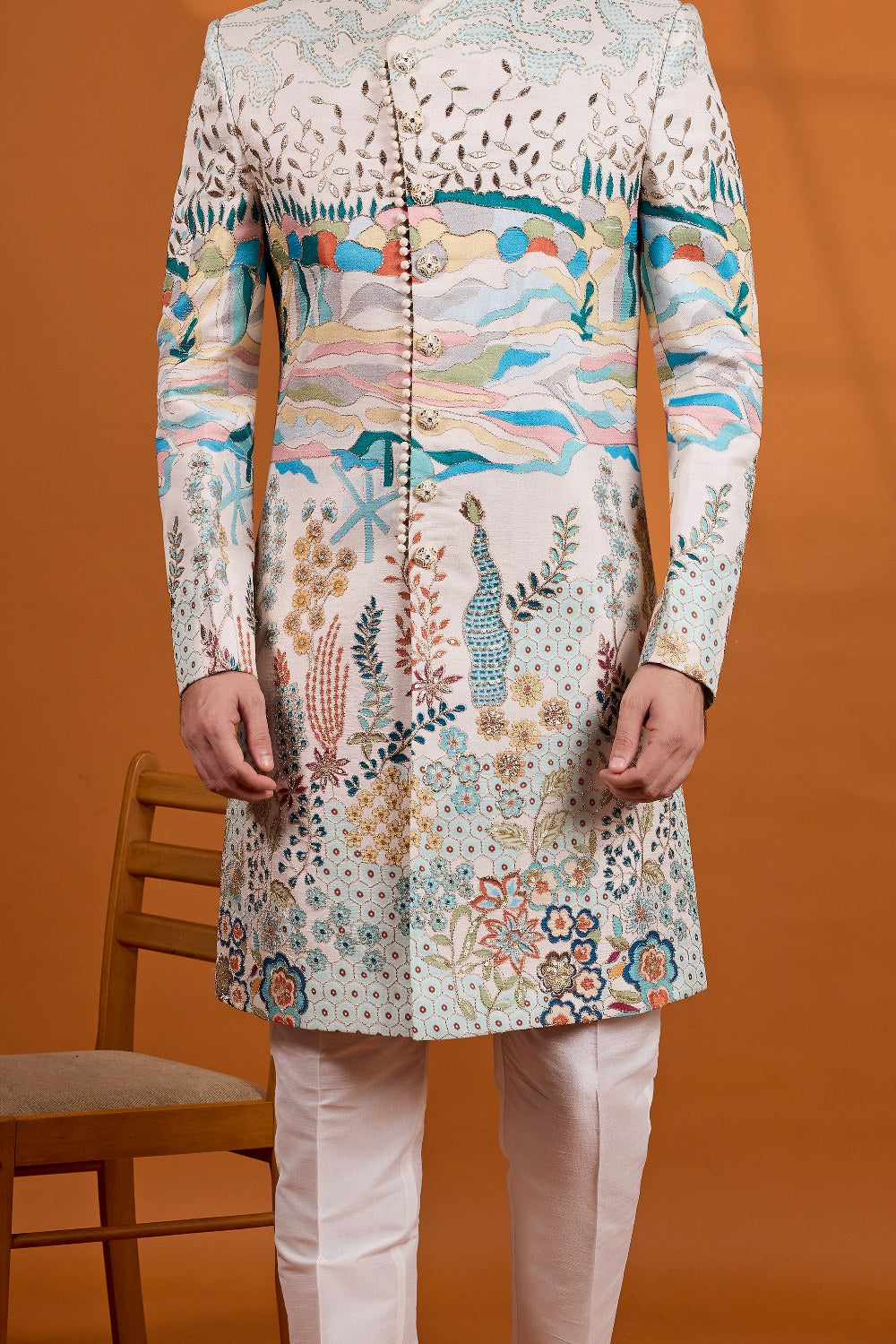 Beige Art Silk Sherwani (NMK-9123)