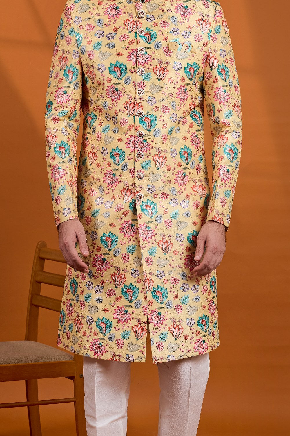 Yellow Art Silk Sherwani (NMK-9126)