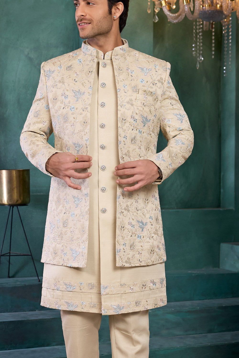 Beige Art Silk Indo Western (NMK-9139)