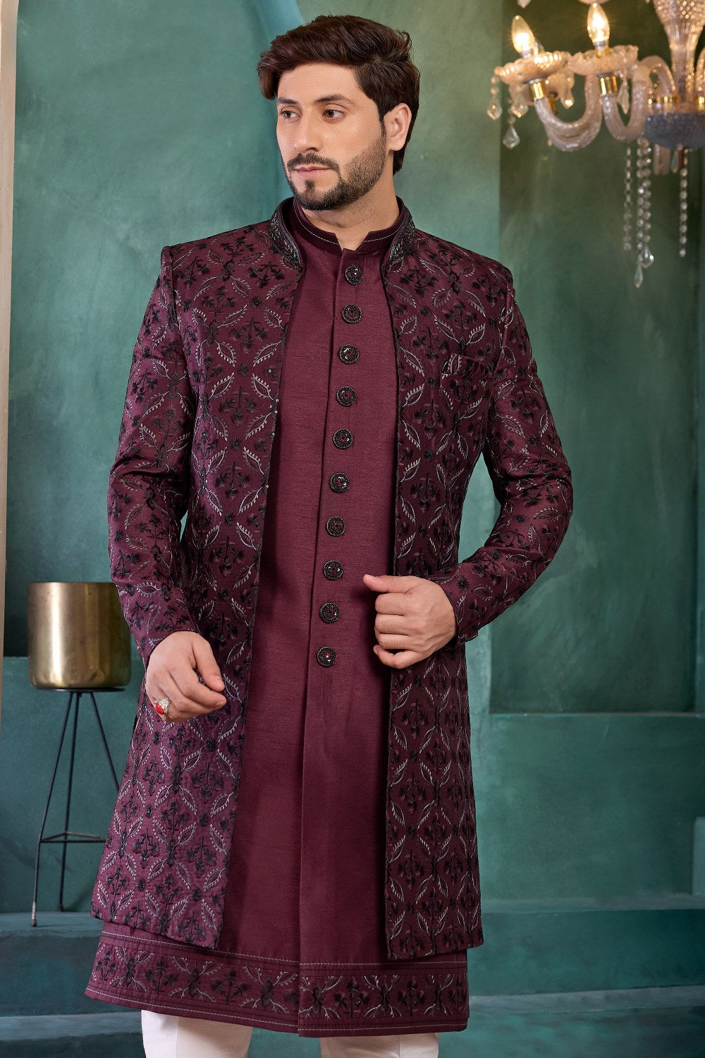 Wine Art Silk Indo Western (NMK-9142)