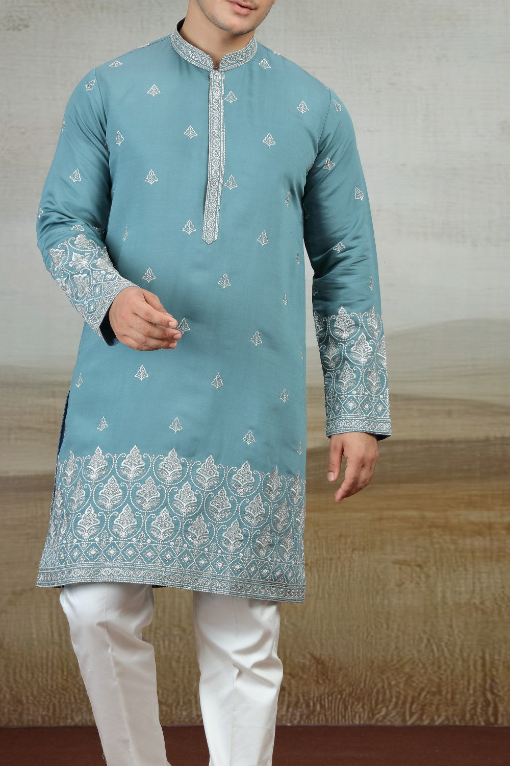Greyish Blue Art Silk Kurta Pajama (NMK-9155)